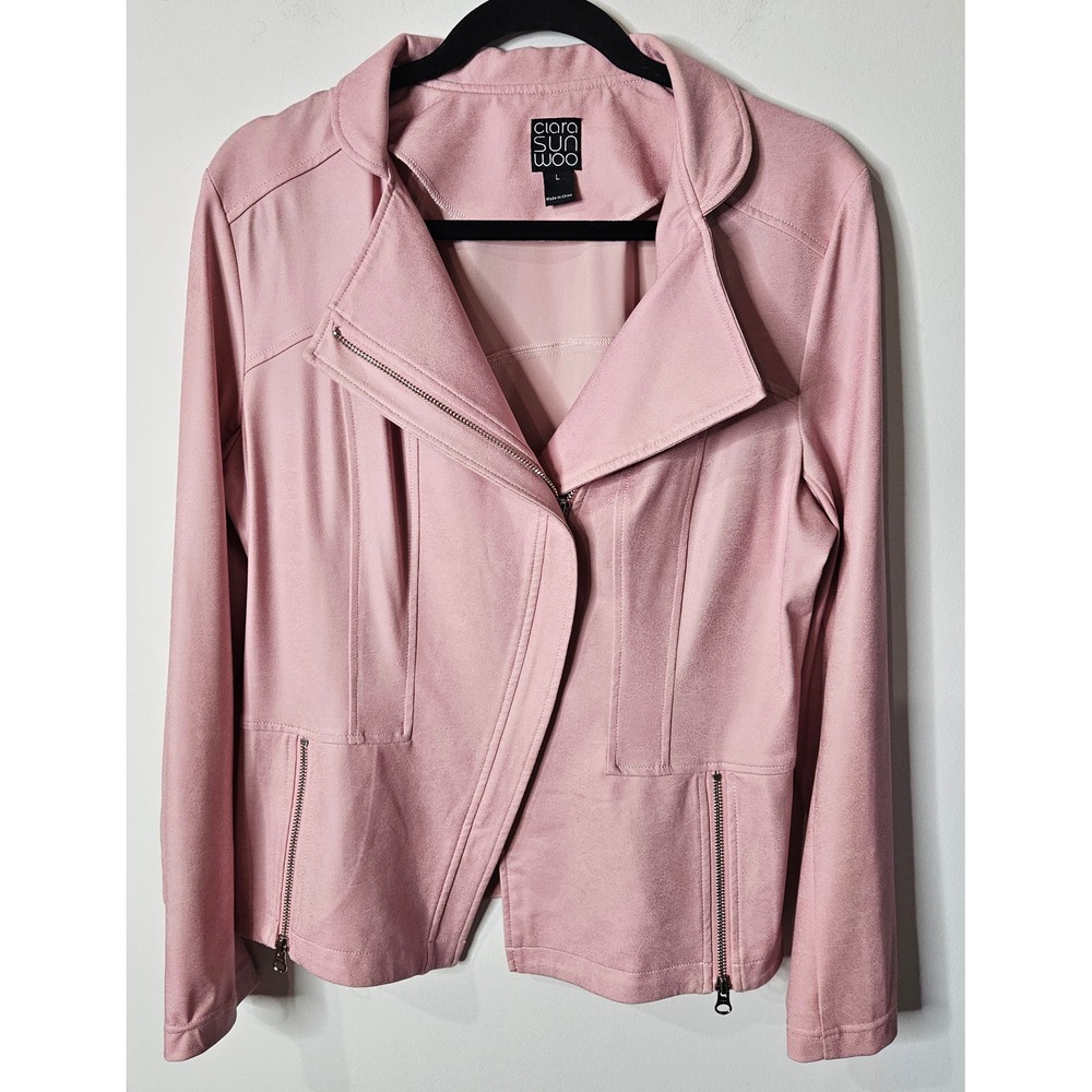 Clara Sunwoo Liquid Leather Signature Blush Pink Career Zip Moto Jacket Womens L